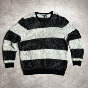 Black + White Striped Furry Crewneck